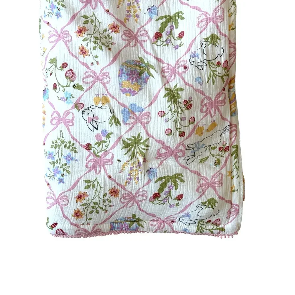 Envogue Reverse to Plush Dreamy Gauze Blanket 50x70 Easter Bunnies & Bows NEW